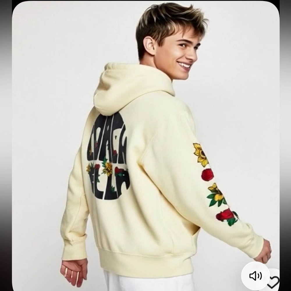 VTG Coachella Music Arts Festival Ivory Embroidered Flowers Zip Hoodie